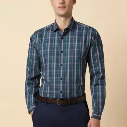 Allen Solly Green Cotton Slim Fit Checks Shirt-picture-5