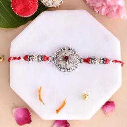 Aapno Rajasthan Beautiful AD Studded Heart Shape Petals Floral Rakhi-37