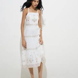 Bombay Paisley by Westside White Floral Printed Cotton A-Line Dress-picture-24