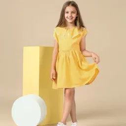 U.S. Polo Assn. Girls Light Yellow Embroidered Collar Pure Cotton Dress-picture-19