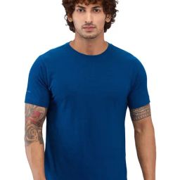 Park Avenue Dark Blue Pure Cotton Regular Fit Solid T-Shirt-image-33