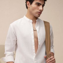 HIGHLANDER Mandarin Collar Relaxed Fit Cotton Shirt-image-26