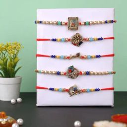 Aapno Rajasthan Set of 5 Krishna Flute & Beaded Rakhi-43