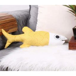 STITCHNEST Yellow Velvet Mackerel Shaped Cushion-picture-35