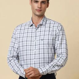 Allen Solly White Cotton Slim Fit Checks Shirt-image-16