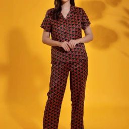 Clovia Multicolor Geometric Print Pajama Set-image-25