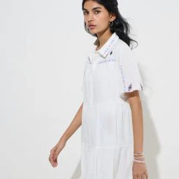 Bombay Paisley by Westside White Floral Embroidered Cotton A-Line Dress-picture-35