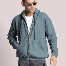 Bene Kleed Men Tinted Oversize HoodedSustainable Denim Jacket-image-29