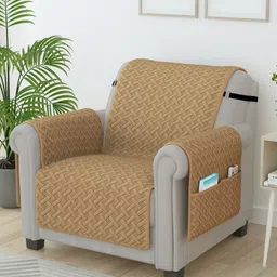 Story@home Beige Self Design Microfiber 1 Seater Sofa Cover With Arms-37