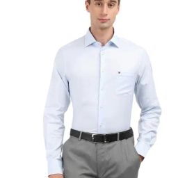 TOMMY HILFIGER Blue Cotton Regular Fit Solid Shirt-image-81