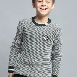 Monte Carlo Boys Striped Green Round Neck Full Sleeve Pullover-image-16