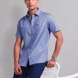 Ad By Arvind Blue Cotton Slim Fit Print Shirts-picture-11