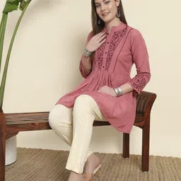 KALINI Women Viscose Rayon Mandarin Collar Embroidered Tunic-picture-14