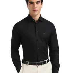 TOMMY HILFIGER Black Cotton Regular Fit Solid Shirt-image-82