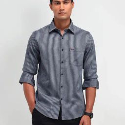 Ad By Arvind Grey Cotton Slim Fit Stripes Shirts-image-45
