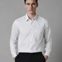 Louis Philippe White Cotton Slim Fit Striped Shirt-image-96