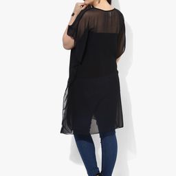 Qurvii Plus Size Black Sheer Solid Tunic image 3
