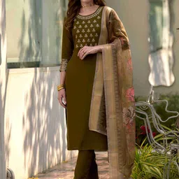 MOJILAA Women Floral Embroidered Regular Sequinned Kurta with Trousers & With Dupatta-picture-2