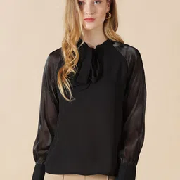 Gipsy Women Black Tie-Up Neck Georgette Top-image-20