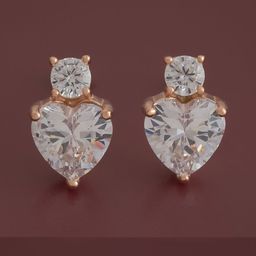 Kushal's Fashion Jewellery 92.5 Sterling Silver Rose Gold-Plated Heart Shaped Zircon Studs-5
