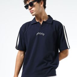 glitchez Typography Printed Polo Collar Drop-Shoulder Sleeves Oversized T-shirt-picture-25