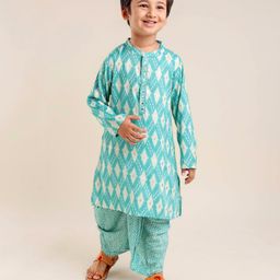 Babyhug Woven Full Sleeves Kurta & Dhoti Set Printed - Blue-picture-35