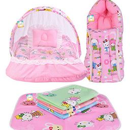 Kwitchy New Born Baby Bedding Set Combo Mattress with Net Sleeping Bag - Pink-picture-13