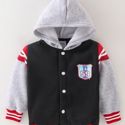 Kookie Kids Full Sleeves Hoodie With Text Embroidery - Black & Grey-image-67
