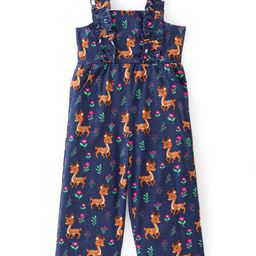 Babyhug 100% Cotton Knit Sleeveless Dungaree with Floral Print - Navy Blue-image-15