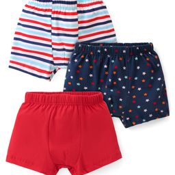 Babyhug 100% Cotton Trunk with Stripes & Star Print Pack Of 3 - Multicolor-image-82