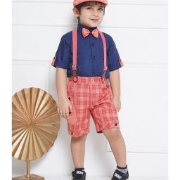 AJ Dezines Cotton Half Sleeves Solid  Shirt With Checked Shorts Bow Cap &  Suspender Set -  Pink-image-68