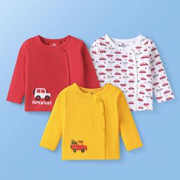 Doodle Poodle Single Jersey Knit Full Sleeves Jhablas With Car Print Pack of 3 - Red White & Yellow-image-14