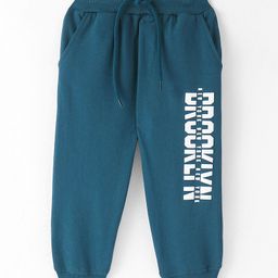 Taeko Looper Knit Full Length Lounge Pants With Text Print - Teal Blue-image-27