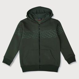 GINI & JONY Cotton Knit Full Sleeves Solid Colour Hooded Sweatjacket With Text Print - Green-image-82