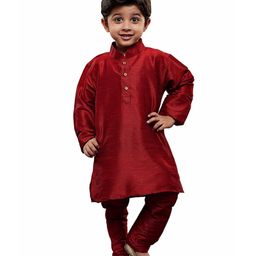 Fourfolds Cotton Full Sleeves Solid Kurta Pyjama Set - Maroon-picture-35