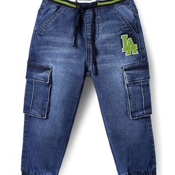 Babyhug Full Length Washed Denim Jeans with Stretch & Patch Detailing - Blue-image-76