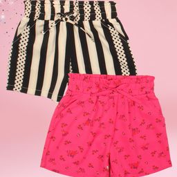 Cutecumber Pack Of 2 Floral & Striped Printed Shorts - Black & Fuchsia-image-86
