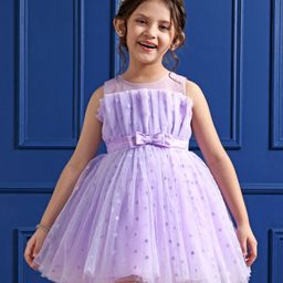 Mark & Mia Woven Sleeveless Party Dress With Polka Dot Print & Bow Applique - Purple-image-57