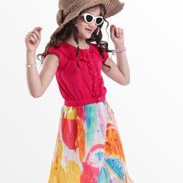 OLLINGTON ST. Cotton Knit Half Sleeves Top & Skirt Set With Fruit Print - Pink & Multicolor-picture-27
