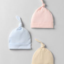 I Bears Interlock Knit Solid Coloured Baby Caps Pack Of 3 Multi Colour - Diameter 17 cm-image-82