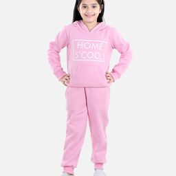 StyleStone Fleece Woven Full Sleeves Home School Text Printed Hooded Sweatshirt & Joggers Set - Light Pink-picture-34