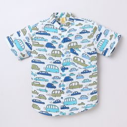 Aww Hunnie Cambric Woven Half Sleeves Cars Printed Shirt - Blue-picture-5