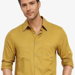 RARE RABBIT Men Comfort Spread Collar Solid Cotton Boxy Casual Shirt-picture-17