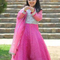 Alyaansh Couture Infant Girls Embroidered Mirror Work Organza Kurta Trousers & Dupatta-picture-0