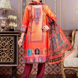 Sangria Girls Ethnic Motifs Printed Round Neck Satin Kurta With Trouser & Dupatta-image-79