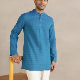 Fabindia Geometric Printed Band Collar Cotton Kurta-picture-30