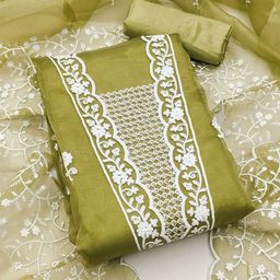 HERE&NOW Floral Embroidered Sequinned Organza Unstitched Dress Material-image-33