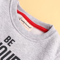 Lazy Bones Fleece Knit Full Sleeves Sweatshirt With Floral & Text Print - Light Grey image 5