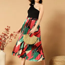 OTABU Abstract Printed Accordion Pleated A-Line Midi Skirt image 2