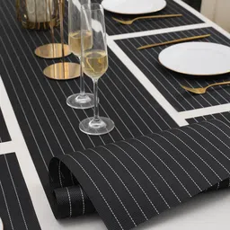 HOKIPO Black 7-Pieces Striped Rectangular Table Placemats & Table Runner image 3